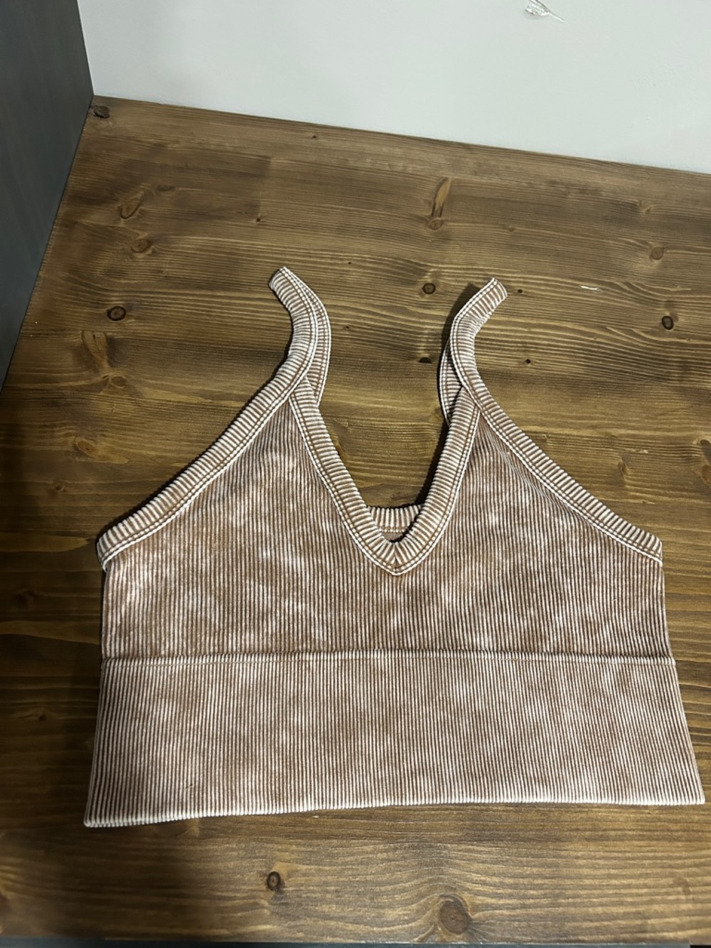 Ribbed V-Neck Crop Tank Top - Bralette Tan/brown - NEW size S/M